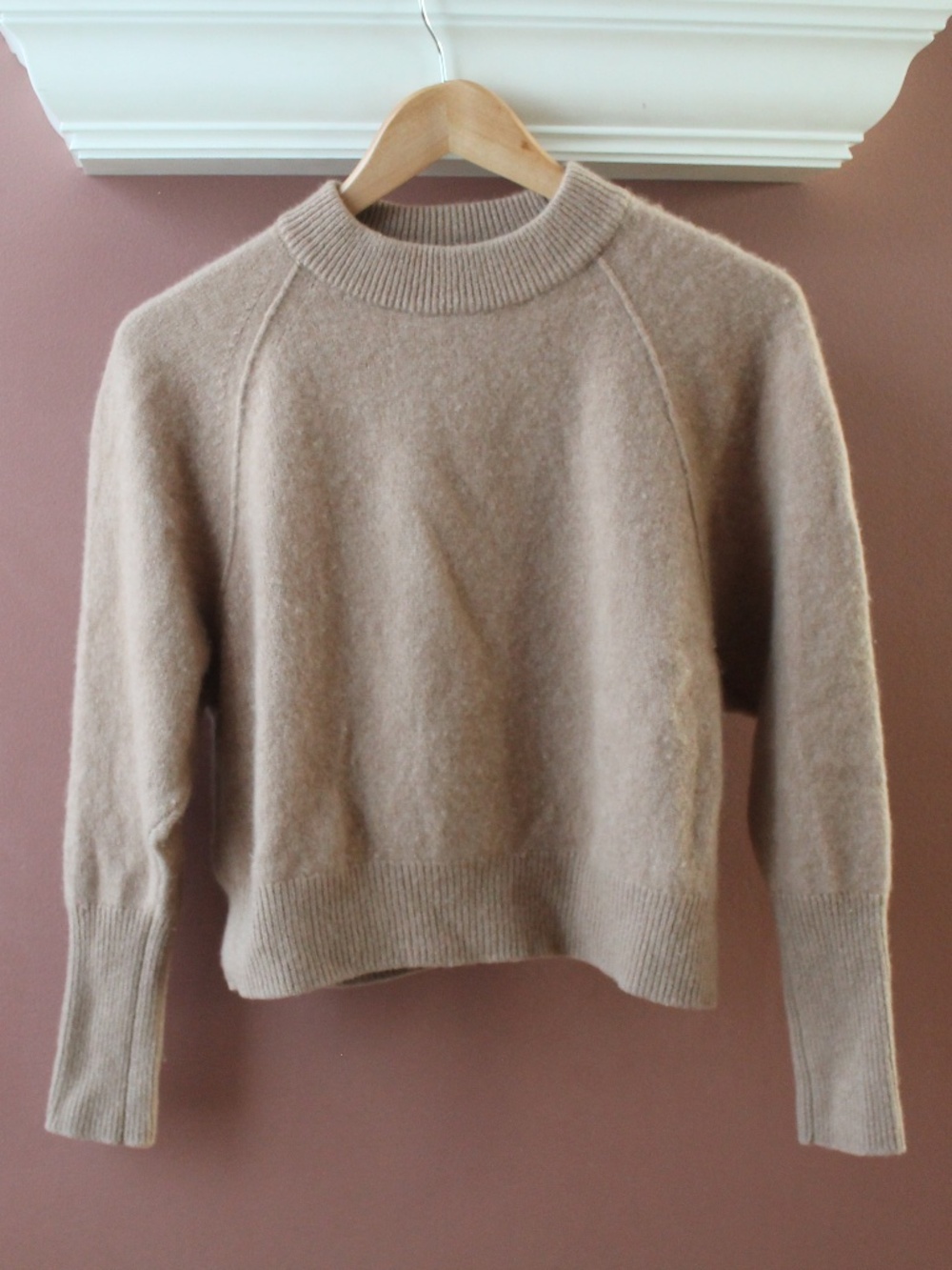 Babaton the Group Aritzia Cashmere Mock Neck Raglan Sleeve Sweater Tan sz S